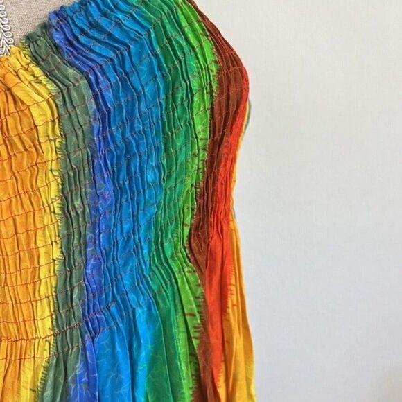 Vintage Women’s Rainbow Tie Dye Hippie Smocked Summer Mini Tube Top Dress OS - Picture 12 of 12